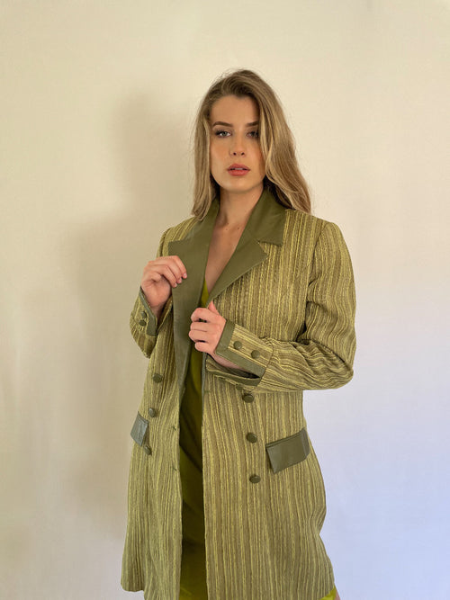 Double-breasted green coat
