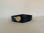 Wide leather belt with zip