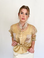 Gold organza shirt with standing collar