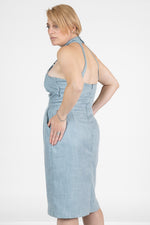 Azure Linen Modular Dress with Detachable Neckline