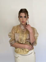 Gold organza shirt with standing collar